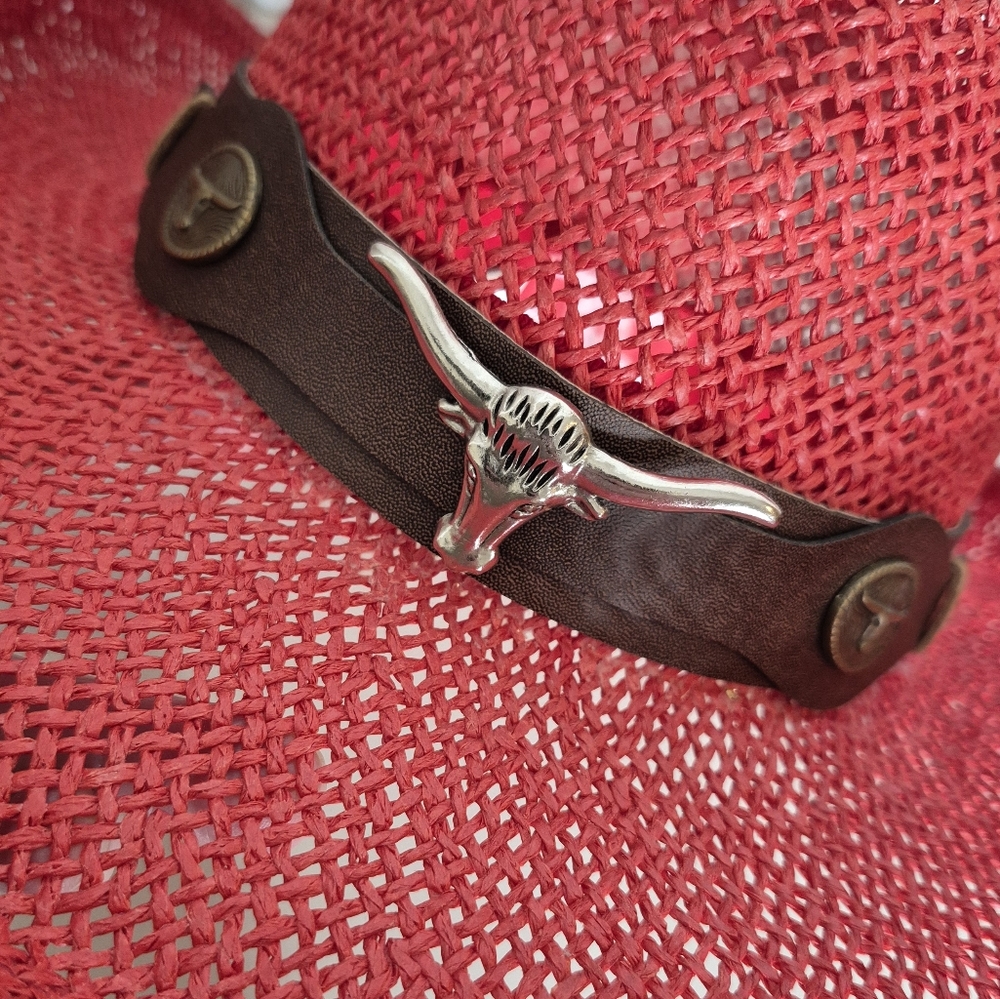 Scala Red Western Straw Hat Country Western Coastal Cowgirl - OSFA - Picture 6 of 10